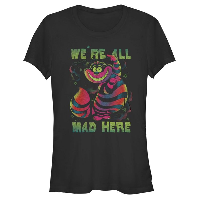 Juniors Womens Alice in Wonderland Rainbow Cheshire T-Shirt, 1 of 5