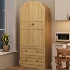 72" Tall Arched Kitchen Pantry Cabinet, Farmhouse Wood Storage Cabinet with 2 Large Drawers, Glass Door, Freestanding Versatile Pantry Cabinets - 3 of 4