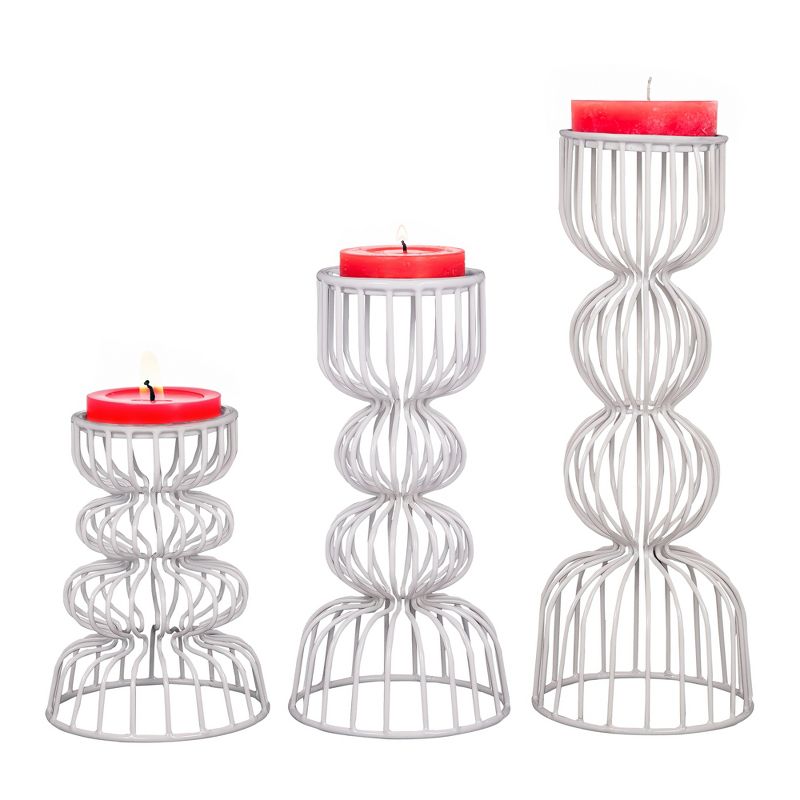 Lainon, Set of 3 Metal with White Finish Candleholders, 2 of 6