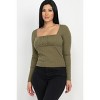Slickblue Women's Shirred Square Neck, Stretch Ribbed Knit, Long Sleeve Top, Versatile Look, Rust, S - 3 of 4