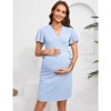 Women Maternity Dress Short Sleeve Casual Pregnancy Dresses Rib Knit V Neck Pregnant Clothes with Belt - 2 of 4