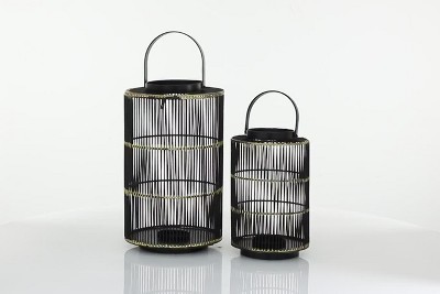 Black and Gold Metal Hanging Candle Lantern Set