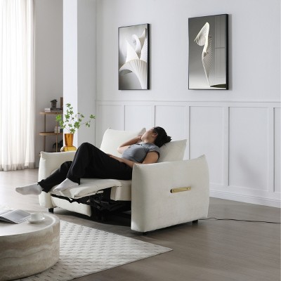Power Lift Recliner Loveseat with USB Charging - Linen Upholstered Sleeper Sofa for Small Spaces, 2 Cup Holders & Storage, Home Theater Recliner