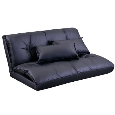 NicBex 43 In PU Leather Folding Sofa Lazy Sofa Convertible into Bed Futon Sofa with 2 Pillows Adjustable Backrest, Black