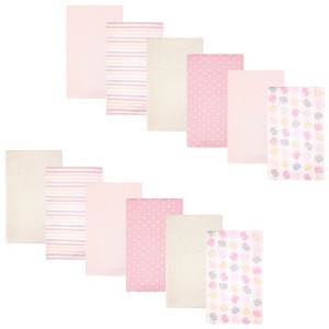 Hudson Baby Infant Girls Cotton Flannel Burp Cloths 12-Pack Bundle, Multi Color Girls Elephant, One Size - 1 of 4