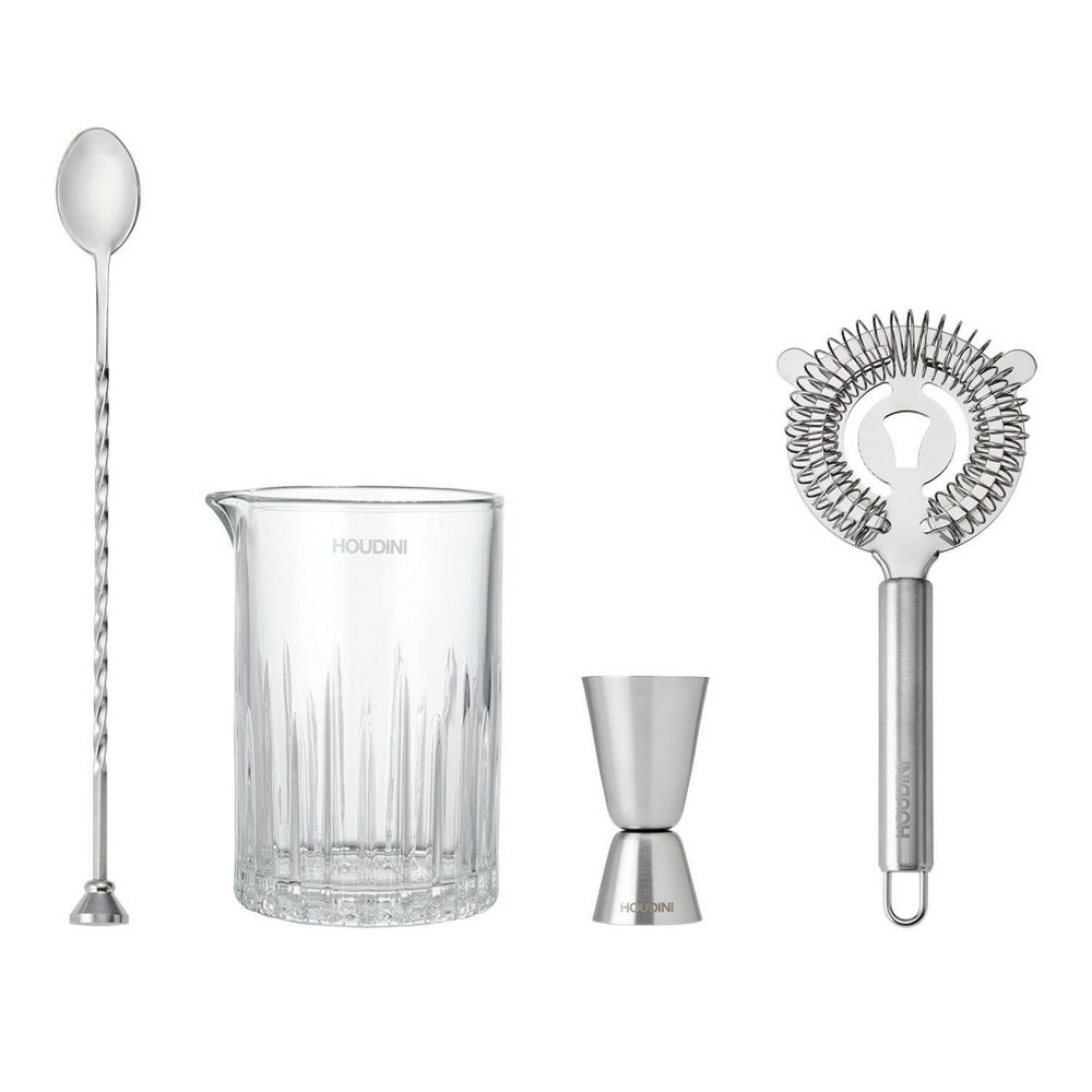 Photos - Barware Houdini Cocktail Stir Bar Tool Set: Stainless Steel & Glass , Hand Wash, 4-Piece Set