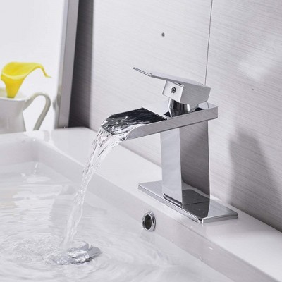 Polished Chrome Waterfall Single-Handle Bathroom Faucet with Pop-Up Drain