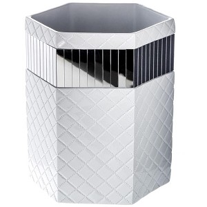 Creative Scents Quilted Mirror White Wastebasket - 1 of 4