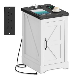 Charging Nightstand, Farmhouse Bedside Table with 2 AC Outlets & 2 USB Ports, Retro White End Table w/djustable Shelf, Cord Management for Bedroom - 1 of 4