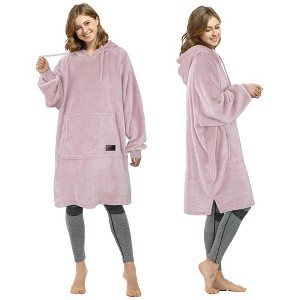 Catalonia Women’s Plush Hoodie Sweatshirt Dress, Casual Snuggly  Pullover Sweater with Kangaroo Pocket, Womens Fall Tops, One Size - 1 of 4