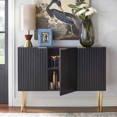 Lifestorey 53'' Black MDF & Metal Textured Channel-Front Sideboard