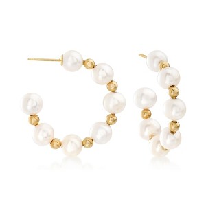 Ross-Simons 6-7mm Cultured Pearl Hoop Earrings in 14kt Yellow Gold - 1 of 4