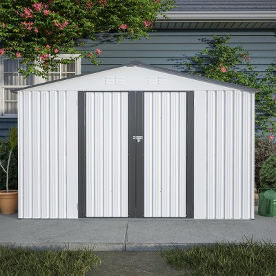 Outdoor Garden Aluminium Frame Tools Storage Shed,Backyard Pet Room,Lockable Doors Metal Garbage Room without Floor Frame-Coolbibila