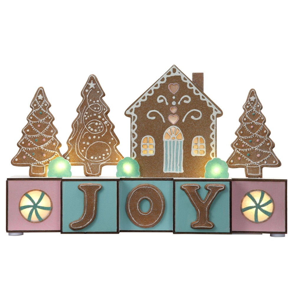 Photos - Garden & Outdoor Decoration Haute Décor 9.5" Lit Battery Operated 'Joy' with Gingerbread Christmas Woo