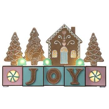 Haute Décor 9.5" Lit Battery Operated 'Joy' with Gingerbread Christmas Wood Blocks Sign