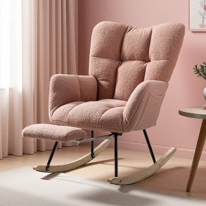 Teddy Fabric Rocking Chair with Adjustable Footrest and Side Pocket - 1 of 4