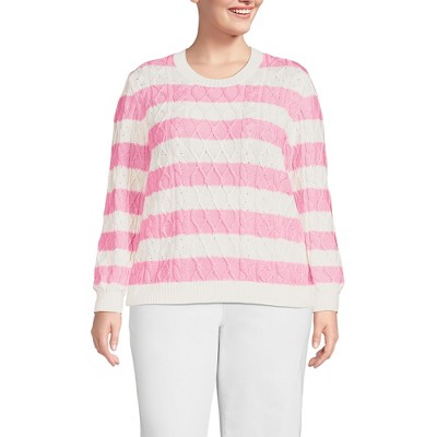 Lands' End Women's Cotton Drifter Crew Cable Pullover Sweater