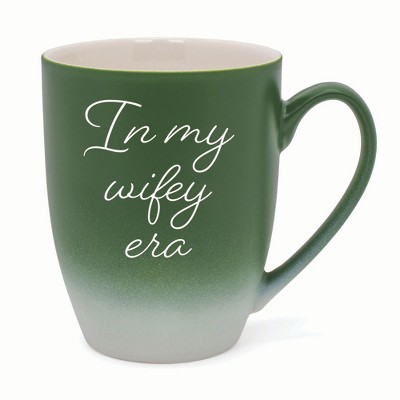 Elanze Designs In My Wifey Era Two Toned Ombre Matte 10 ounce New Bone China Coffee Tea Cup Mug For Your Favorite Morning Brew, Green and White