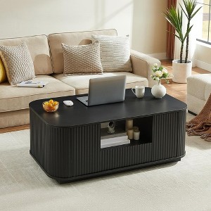 QingMoon Fluted Coffee Table, Modern Wood Center Table with Drawers and Storage Compartments for Living Room, Office - 1 of 4