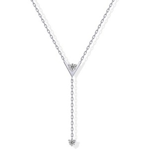 Gold Drop Lariat Necklace for Women, 14K Gold Plated CZ Station Star Beaded Chain - 1 of 4