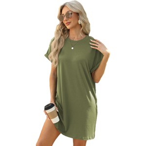 Womens Casual Lounge Dress Crew Neck Short Sleeve T Shirt Dress Loose Fit Shift Pajama Dress A Line Lounge Nightdress - 1 of 4