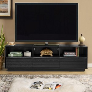 Racxily Mid-Century Modern TV Stand - Mid-Century 63'' Farmhouse Entertainment Cabinet, Louver Design, P2 MDF, Living Room, Black (Fits 75'' TVs) - 1 of 4