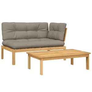 vidaXL - 2 Piece Patio Pallet Sofa Set with Cushions - Acacia Wood - Garden/Patio - Taupe - Modular - Outdoor Furniture Set - 1 of 4
