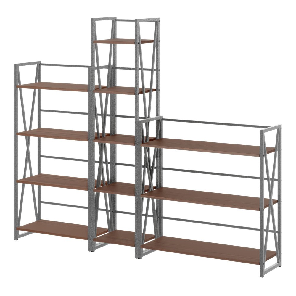 Photos - Garden & Outdoor Decoration Winsome 3pc 61.42" Isa Shelving Set Walnut/Graphite: Etagere Storage, Textured Metal Frame, 11 Shelves