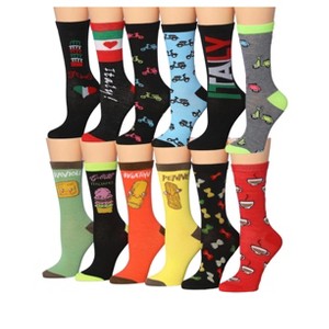 Tipi Toe Women's 12 Pairs Taste of Italy Flags Scooters Coffee Gelato Colorful Patterned Lightweight Crew Socks - 1 of 4