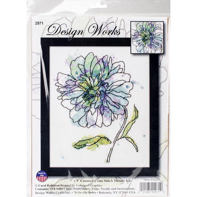 Design Works Counted Cross Stitch Kit 8"X10"-Blue Floral (14 Count), 1 of 3