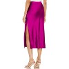 Women's Satin Midi Skirt - High Waist Slit Design with Comfortable Elastic Waistband Rosered - 3 of 4