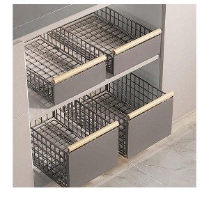 Gray-S Pull Out Cabinet Organizer Fixed With Adhesive Film, Heavy Duty Slide Out Pantry Shelves Drawer Storage, Sliding Mesh Cabinet Basket With Han - 1 of 4