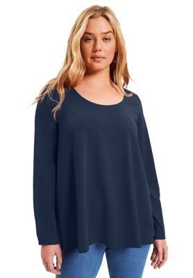 June + Vie by Roaman's Women's Plus Size Long-Sleeve Swing One + Only Tee