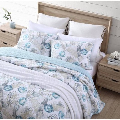 Twin Blue Cotton Reversible Quilt Set