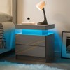 Gulches LED Nightstand with 2 Drawers & Open Compartment, Multi-Color Adjustable Lights, Modern Grey Gold End Table for Bedroom Living Room - 3 of 4