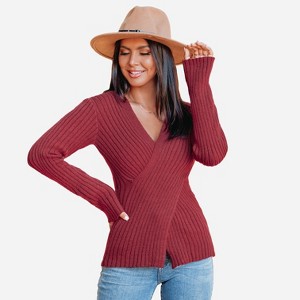 Women's Ribbed Surplice Wrap Sweater - Cupshe - 1 of 4