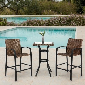 Resenkos Kitchen Bar Table Set,Bar Table Set,3 Pieces Outdoor Bar Stools Set with Glass Table Top, Brown - 1 of 4