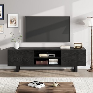 Garvee Industrial TV Stand for 80 Inch, Modern Entertainment Center with 2 Drawers, Wooden Media Cabinet with Heavy Duty Leg for Living Room, Black - 1 of 4