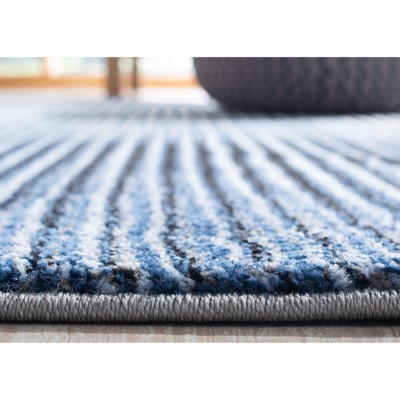 Square Blue Stripe Hand-knotted Synthetic Area Rug