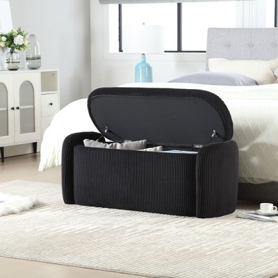 NicBex Oval Corduroy Storage Ottoman Bench,Upholstered Storage Ottoman with Safety Hinge,Modern Storage Bench for Living Room,Bedroom,Black