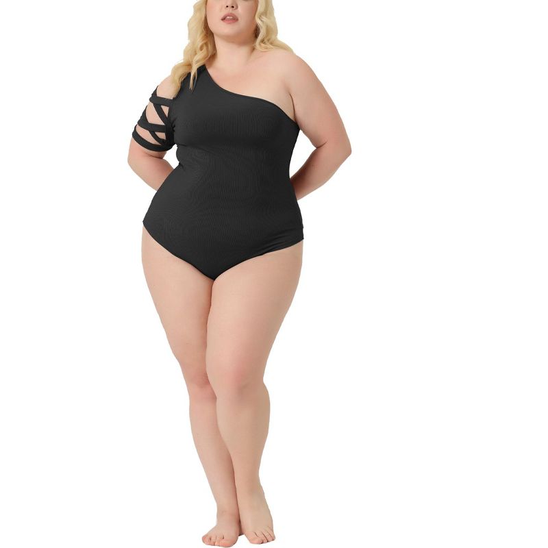 Agnes Orinda Women's Plus Size Summer One Shoulder Hollow Out Bodycon Romper Bodysuit, 1 of 6