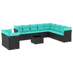 vidaXL 11 Piece Patio Sofa Set with Cushions Black Poly Rattan - 1 of 4