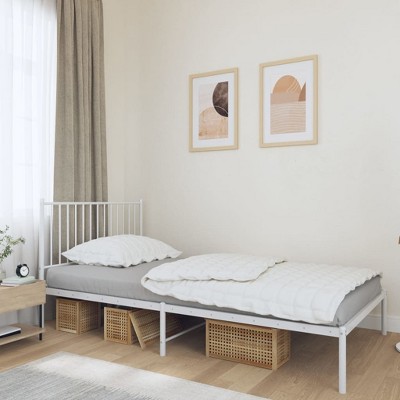 vidaXL Metal Bed Frame with Headboard White 39.4 in.x74.8 in. Twin