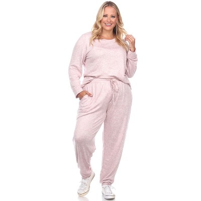 Women's Plus Size 2 Piece Velour Tracksuit Set Pink 3x - White