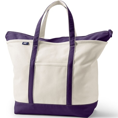 Lands' End Large Print 5 Pocket Zip Top Canvas Tote Bag 