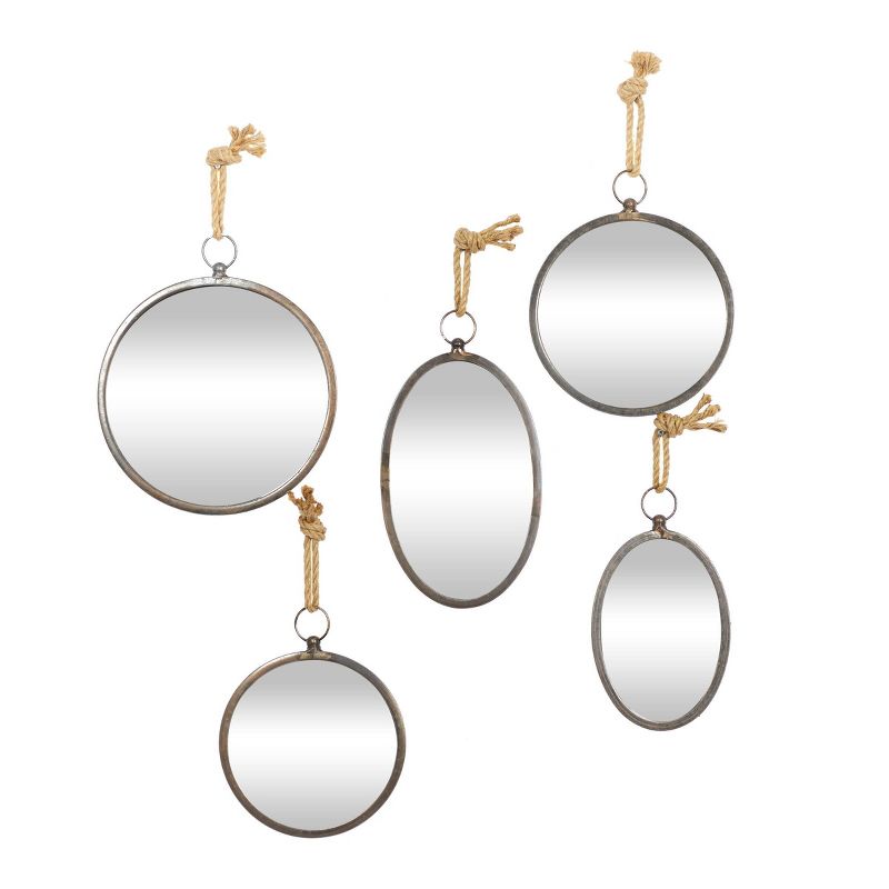 Set of 5 Metal Wall Mirrors with Hanging Rope Gray - Olivia &#38; May, 1 of 8