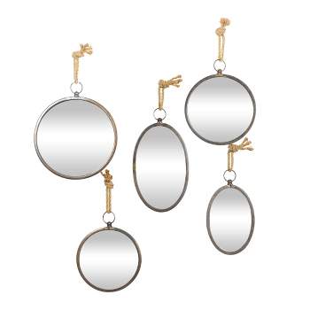 Set of 5 Metal Wall Mirrors with Hanging Rope Gray - Olivia & May