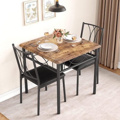 Dining Table Set for 2, Square Space-Saving,3 Piece Kitchen Table with 2 Chairs
