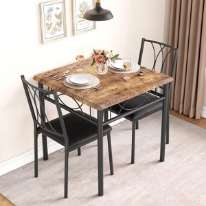 Dining Table Set for 2, Square Space-Saving,3 Piece Kitchen Table with 2 Chairs - 1 of 4