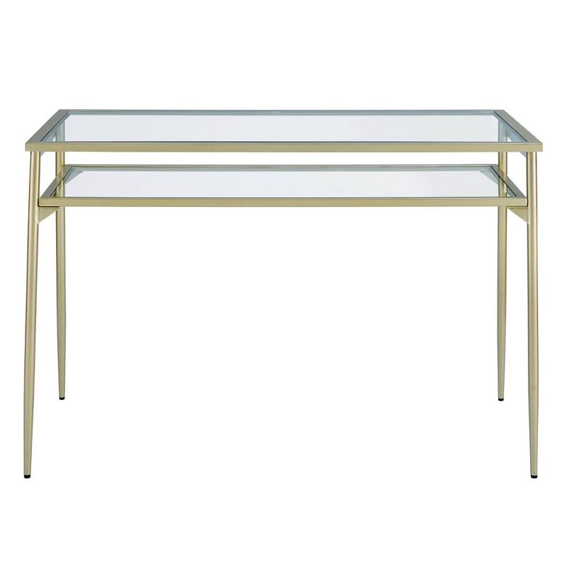 Modern 2 Tier Glass Top Writing Desk with Metal Legs Gold - Saracina Home, 3 of 9